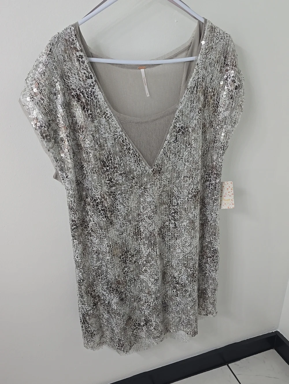 Free People Silver Sequin V-Neck Dress